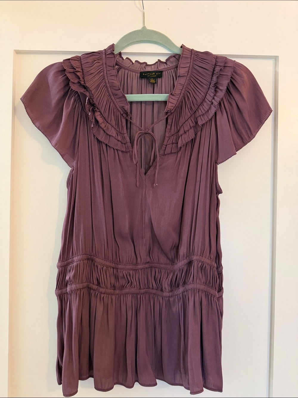 Mauve Ruffled Tie-Neck Blouse